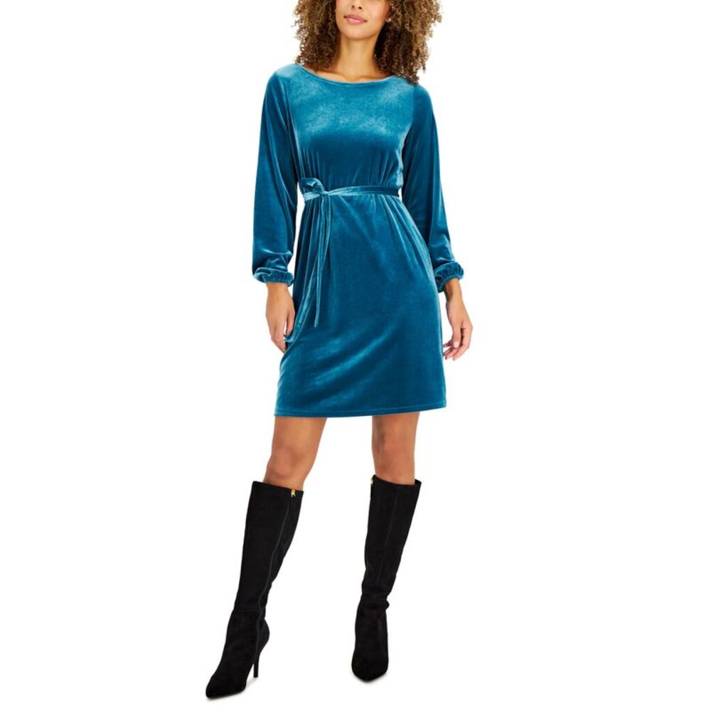 Charter Club Womens Long Sleeve Velvet Dress